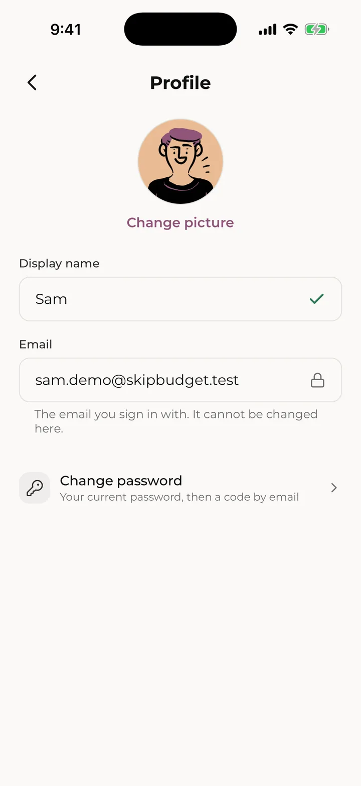 Your profile: picture, name, email and password.