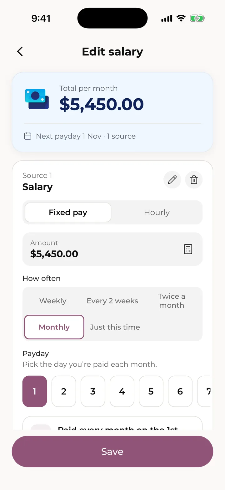 Editing pay, with Just this time for one-off pay.