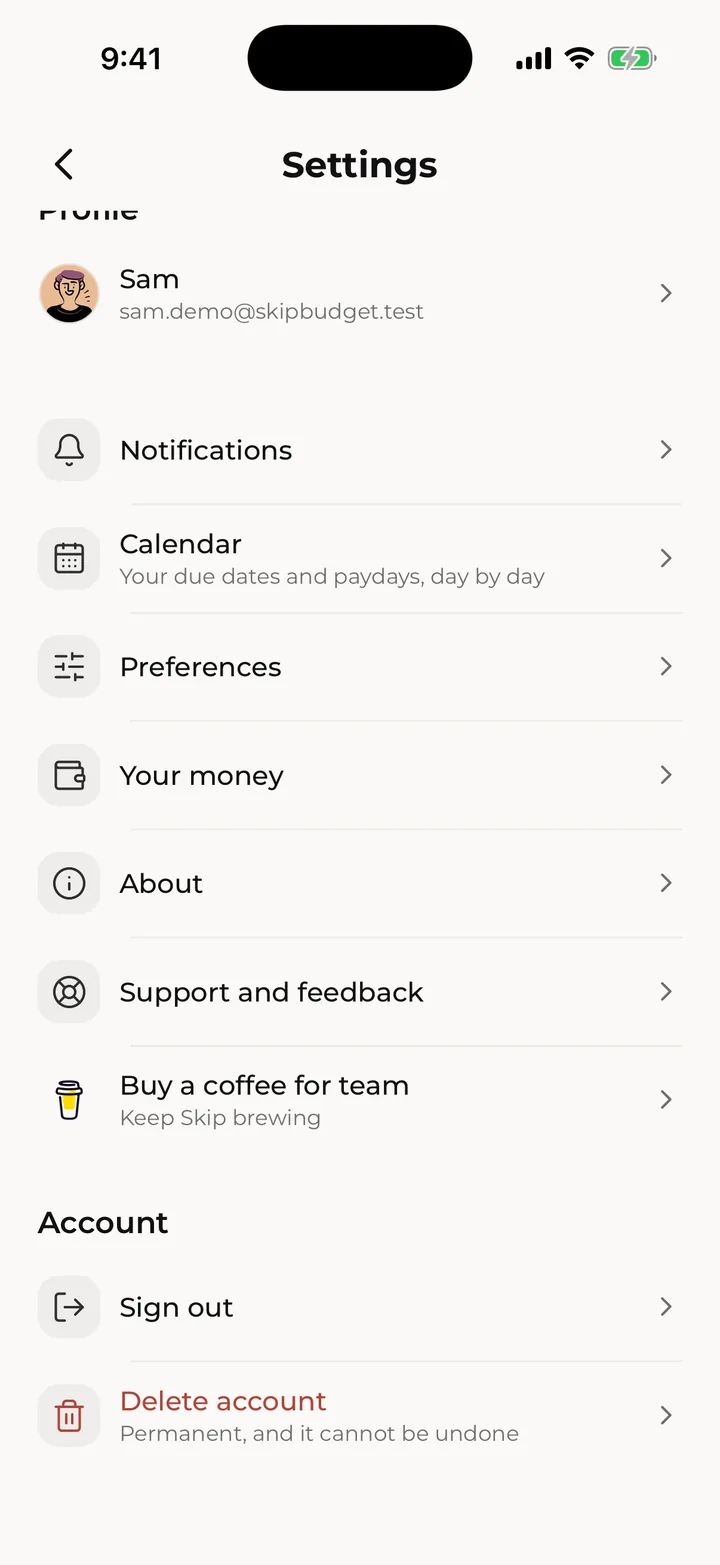 Settings, opened from your picture on Home.